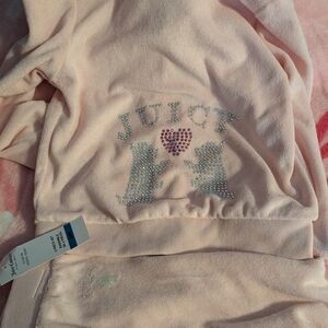 Juicy Couture Light Pink Velour Hoodie with Rhinestone Logo